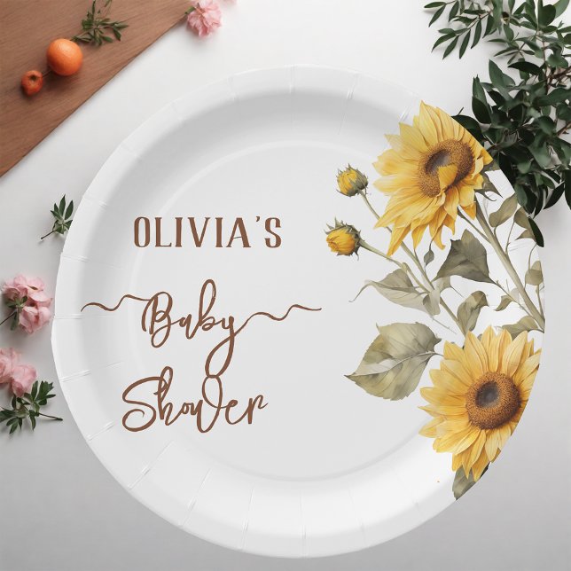 Plato De Papel Sunflower Elegant Boho Floral Baby Shower (Subido por el creador)