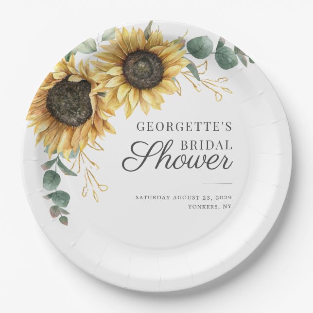 Plato De Papel Sunflower Eucalyptus Greenery Floral Bridal Shower (Anverso)