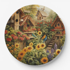 Plato De Papel Sunflower Garden 13 Casas de Aves Azules