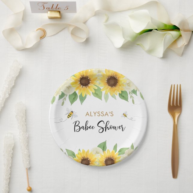 Plato De Papel Sunflower Honey Bee Baby Shower (Boda)