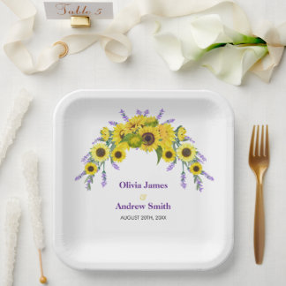 Plato De Papel Sunflower & Lavender Vintage Floral Wedding Party 