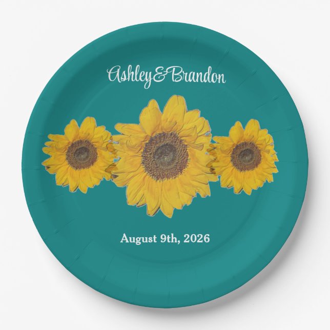 Plato De Papel sunflower trio no3 for weddings (Anverso)