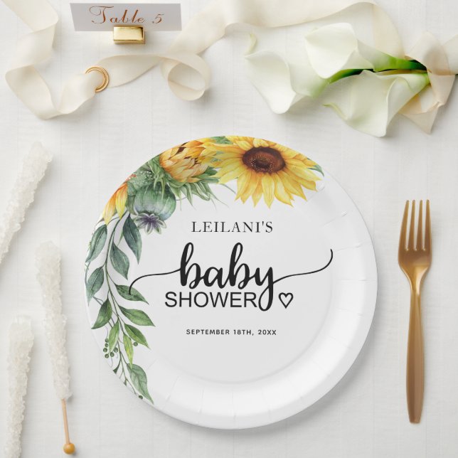 Plato De Papel Sunflower Watercolor Baby Shower (Boda)