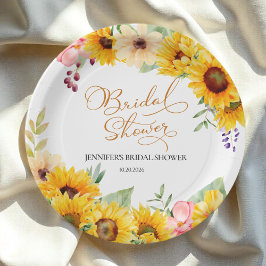 Plato De Papel Sunflower Watercolor Floral Brigada Floral