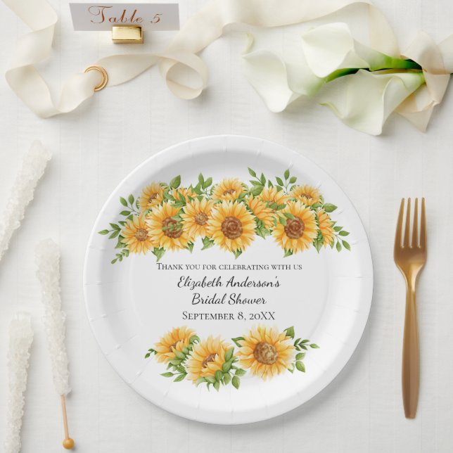 Plato De Papel Sunflowers Amarillo Floral Rústica Ducha Nupcial (Boda)