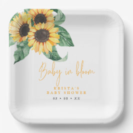 Plato De Papel Sunflowers Baby In Bloom Baby Shower Paper Plates