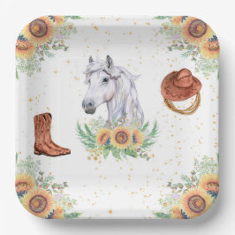 Plato De Papel Sunflowers Boy Horse Birday Party