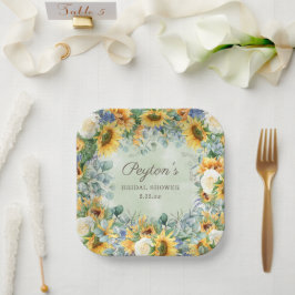 Plato De Papel Sunflowers Eucalyptus deja Bridal Shower Square