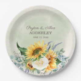 Plato De Papel Sunflowers Eucalyptus Sale de la Recepción de Boda