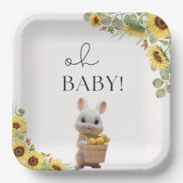Plato De Papel Sunflowers Lemon Citrus Rabbit Summer Baby Shower