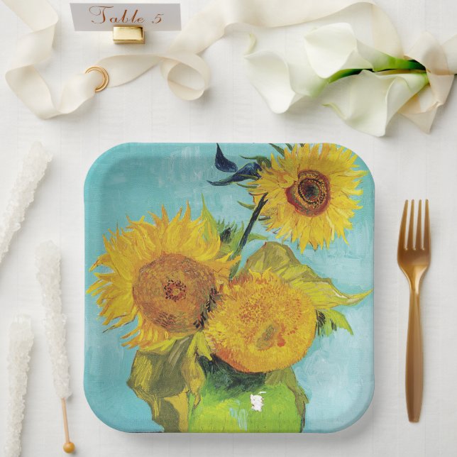 Plato De Papel Sunflowers Vincent van Gogh (Boda)