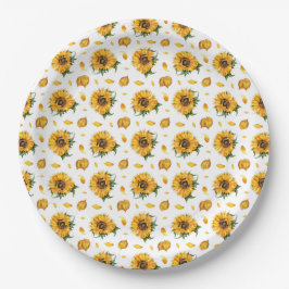 Plato De Papel Sunflowers y Autumn Leaves