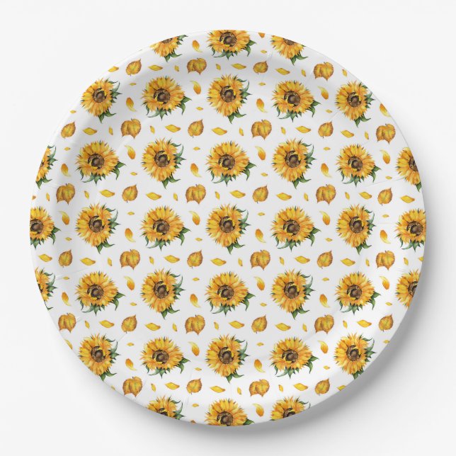 Plato De Papel Sunflowers y Autumn Leaves (Anverso)