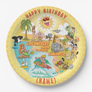 Plato De Papel Sunny California Beach Birthday Plate