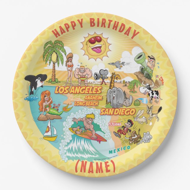 Plato De Papel Sunny California Beach Birthday Plate (Anverso)