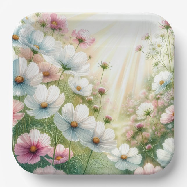 Plato De Papel Sunny Cosmos Garden (Anverso)