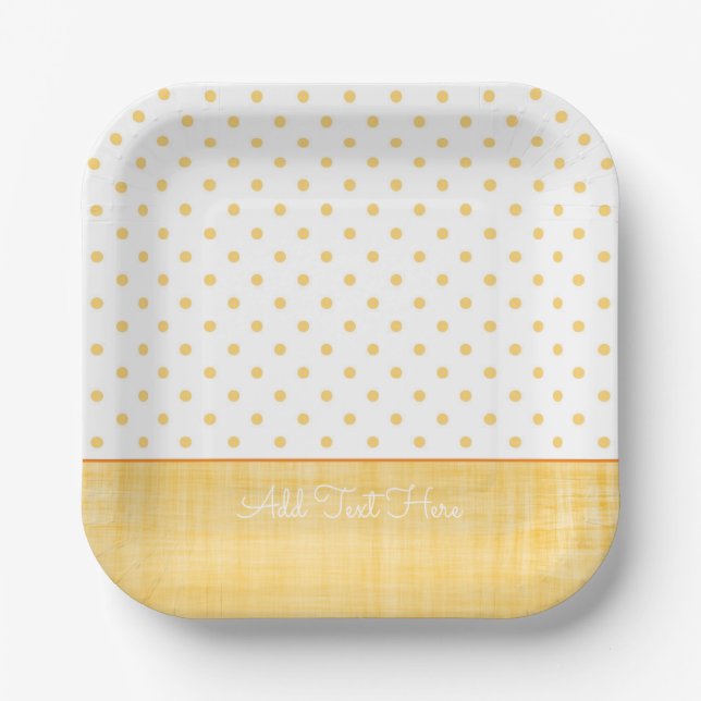 Plato De Papel Sunny Whitewash Linen Yellow Polkadots Personaliza (Anverso)