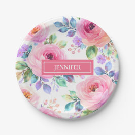 Plato De Papel Sunrise Floral Boho Custom Name Design            