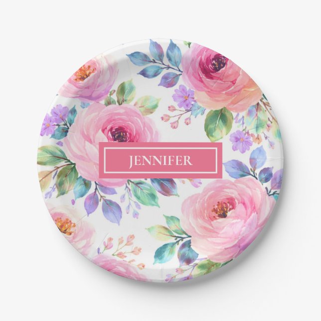 Plato De Papel Sunrise Floral Boho Custom Name Design             (Anverso)