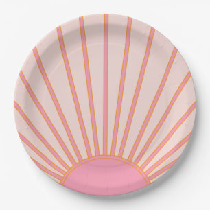 Plato De Papel Sunrise Pink Resumen Retro Sunshine