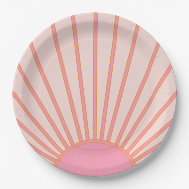 Plato De Papel Sunrise Pink Resumen Retro Sunshine (Anverso)