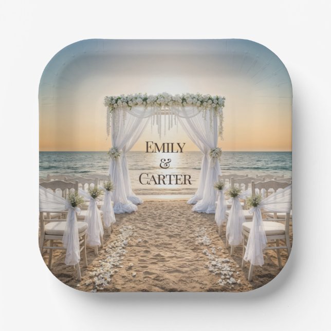 Plato De Papel Sunset Beach Wedding With Bridal Arch (Anverso)