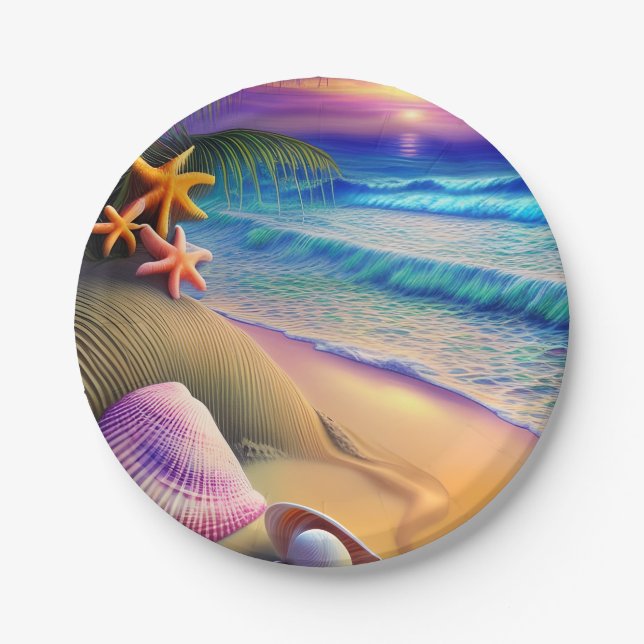 Plato De Papel Sunset de la playa de Fantasy Tropical (Anverso)