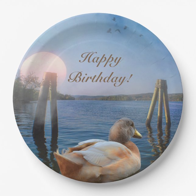 Plato De Papel Sunset Duck Happy Birday (Anverso)