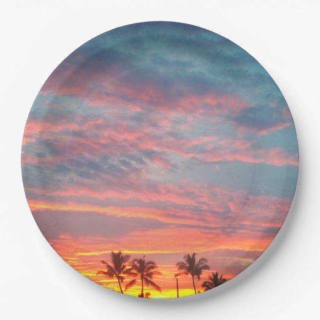 Plato De Papel Sunset Tropical Dreamy (Anverso)