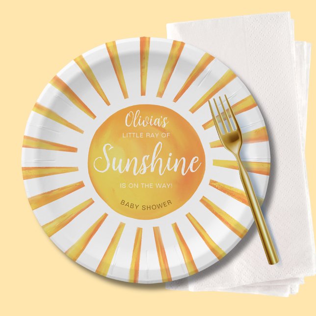 Plato De Papel Sunshine Baby Shower (Little Ray of Sunshine Baby Shower paper party plates)
