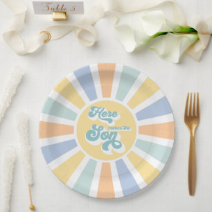 Plato De Papel Sunshine Baby Shower aquí llega el Son Rays Amaril