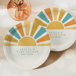 Plato De Papel Sunshine Baby Shower aquí llega el Son Rays Amaril