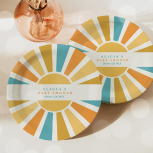 Plato De Papel Sunshine Baby Shower aquí llega el Son Rays Amaril