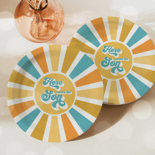 Plato De Papel Sunshine Baby Shower aquí llega el Son Rays Amaril