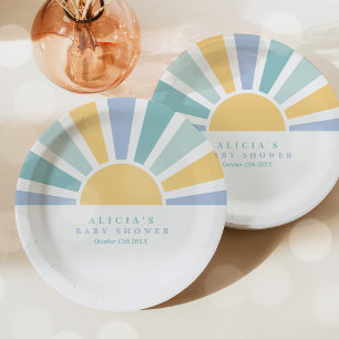 Plato De Papel Sunshine Baby Shower aquí llega el Son Rays Amaril