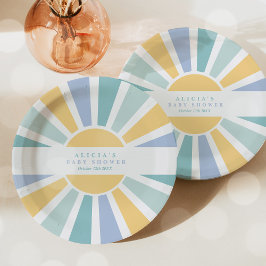 Plato De Papel Sunshine Baby Shower aquí llega el Son Rays Amaril