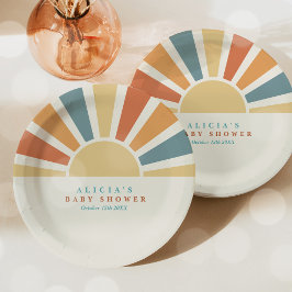 Plato De Papel Sunshine Baby Shower aquí llega el Son Rays Amaril