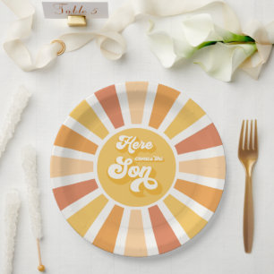 Plato De Papel Sunshine Baby Shower aquí llega el Son Rays Amaril