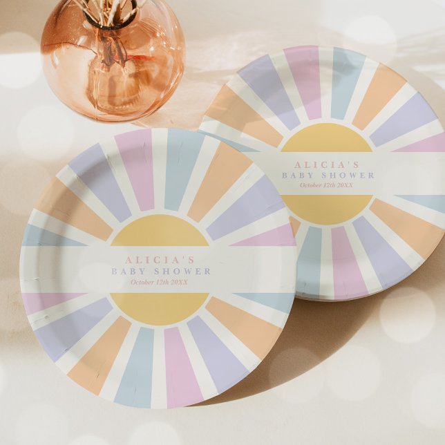 Plato De Papel Sunshine Baby Shower Aquí Viene Con Los Rays Rosa  (Subido por el creador)