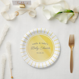 Plato De Papel Sunshine Baby Shower Género Neutral acuarela