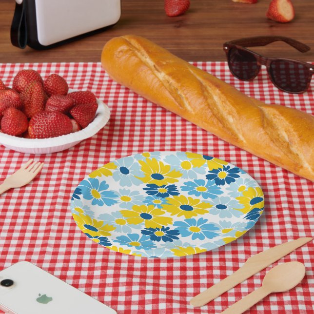 Plato De Papel Sunshine Blue Sky Blooming Daisy (Picnic)