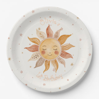 Plato De Papel Sunshine Boho Rosa Cumpleaños 1