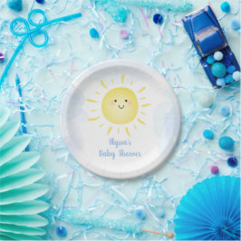 Plato De Papel Sunshine Clouds Blue Boy Baby Shower