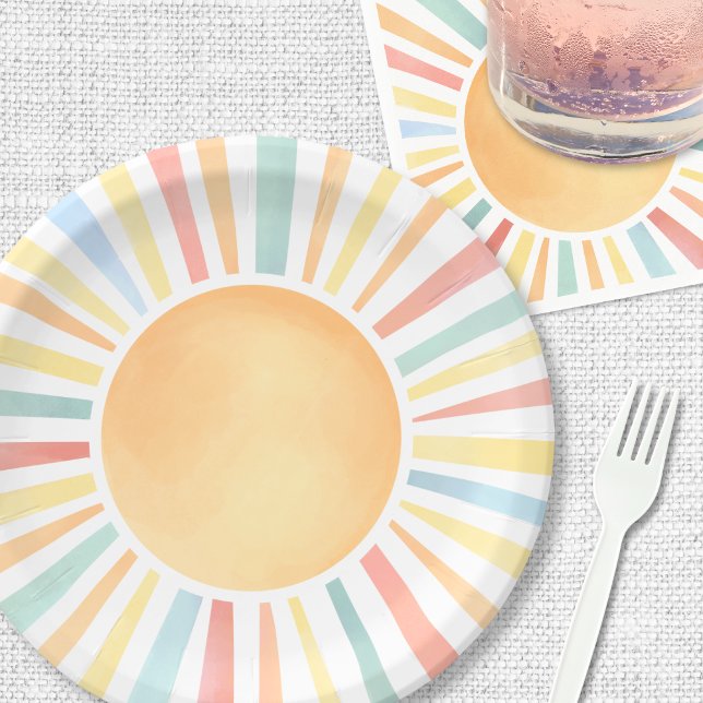 Plato De Papel Sunshine Colorous Summer Sun (Sunshine Colorful Summer Sun Paper Plates)