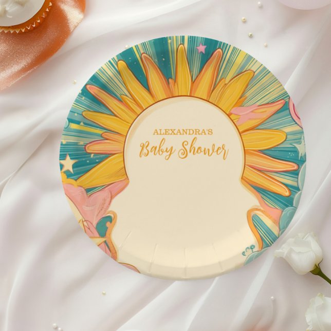 Plato De Papel Sunshine Here Come The Son Baby Shower (Subido por el creador)