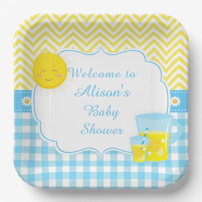 Plato De Papel Sunshine & Lemonade Blue & Yellow (Anverso)