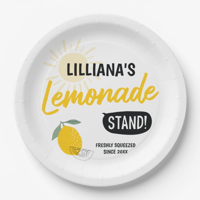 Plato De Papel Sunshine Lemonade & Fun Any Age Happy Birday (Anverso)