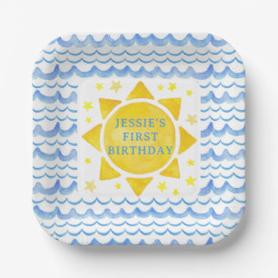 Plato De Papel Sunshine Ocean & Stars 1er Placas de papel de cump
