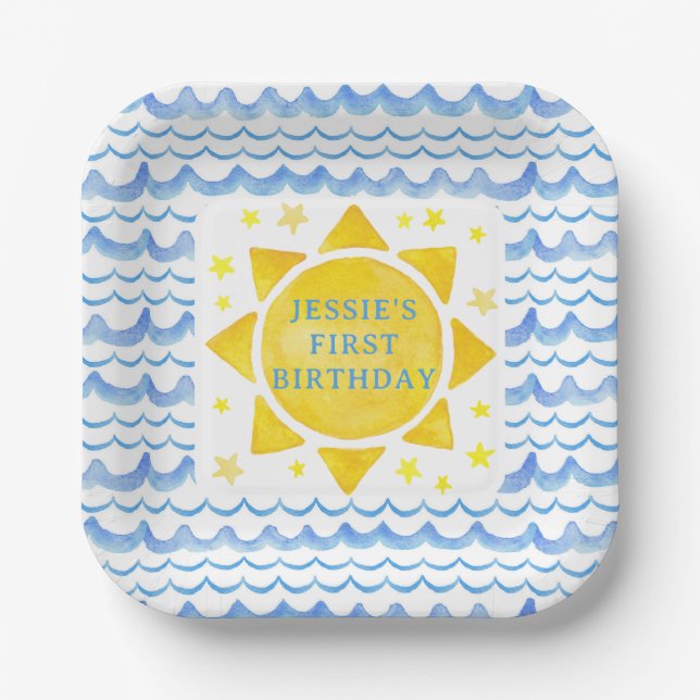 Plato De Papel Sunshine Ocean & Stars 1er Placas de papel de cump (Anverso)