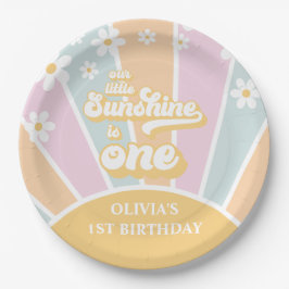 Plato De Papel Sunshine pastel Retro daisy boho primer cumpleaños
